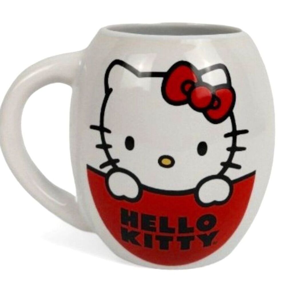 Sanrio Hello Kitty I Love Apples 18 oz. Oval Barrel Ceramic Tea Coffee Mug